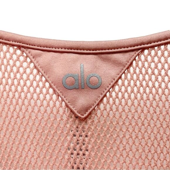 Alo Yoga Lucid Tank Top Size Large Pink Mesh Sheer Breathable Workout Coverup - Picture 5 of 11